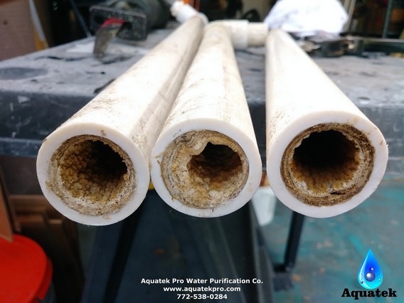 Scale with iron stains in pipe Scale with iron stains in pipe